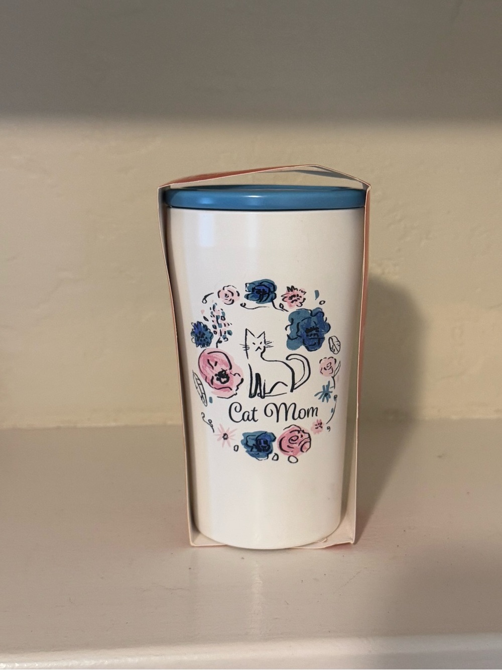 Opalhouse Travel Mug with Lid and Floral Cat Design 6”